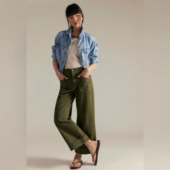 Free People Denim - 23. We The Free Palmer Cuffed Jeans - color Moss size 30- NWT